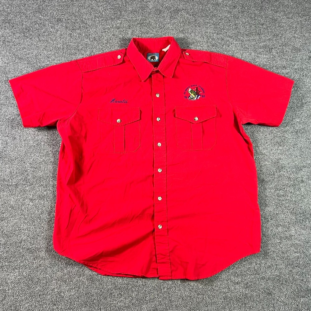 Vintage Bear Back Work Shirt Men's XL Red "Oilmen's Bass Classic 1992" Outdoors